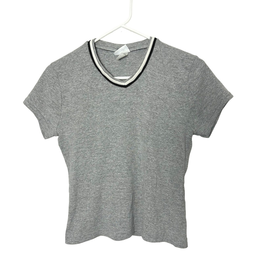 VTG Y2K Xhilaration T-Shirt Women M Gray V-Neck Baby Tee 90s‎ Retro Sporty USA
